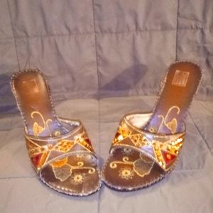 City Snappers Brown Floral Wedges sz9